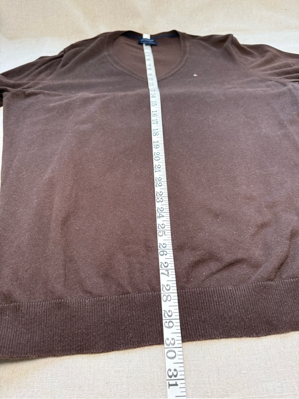 Tommy Hilfiger Women's XXL Brown Pima Cotton Blend V-Neck Sweater Preppy Classic - Picture 6 of 11